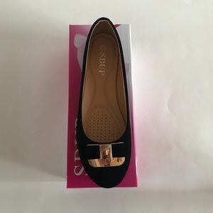 Black Flats with Gold Accessory Padded Inside